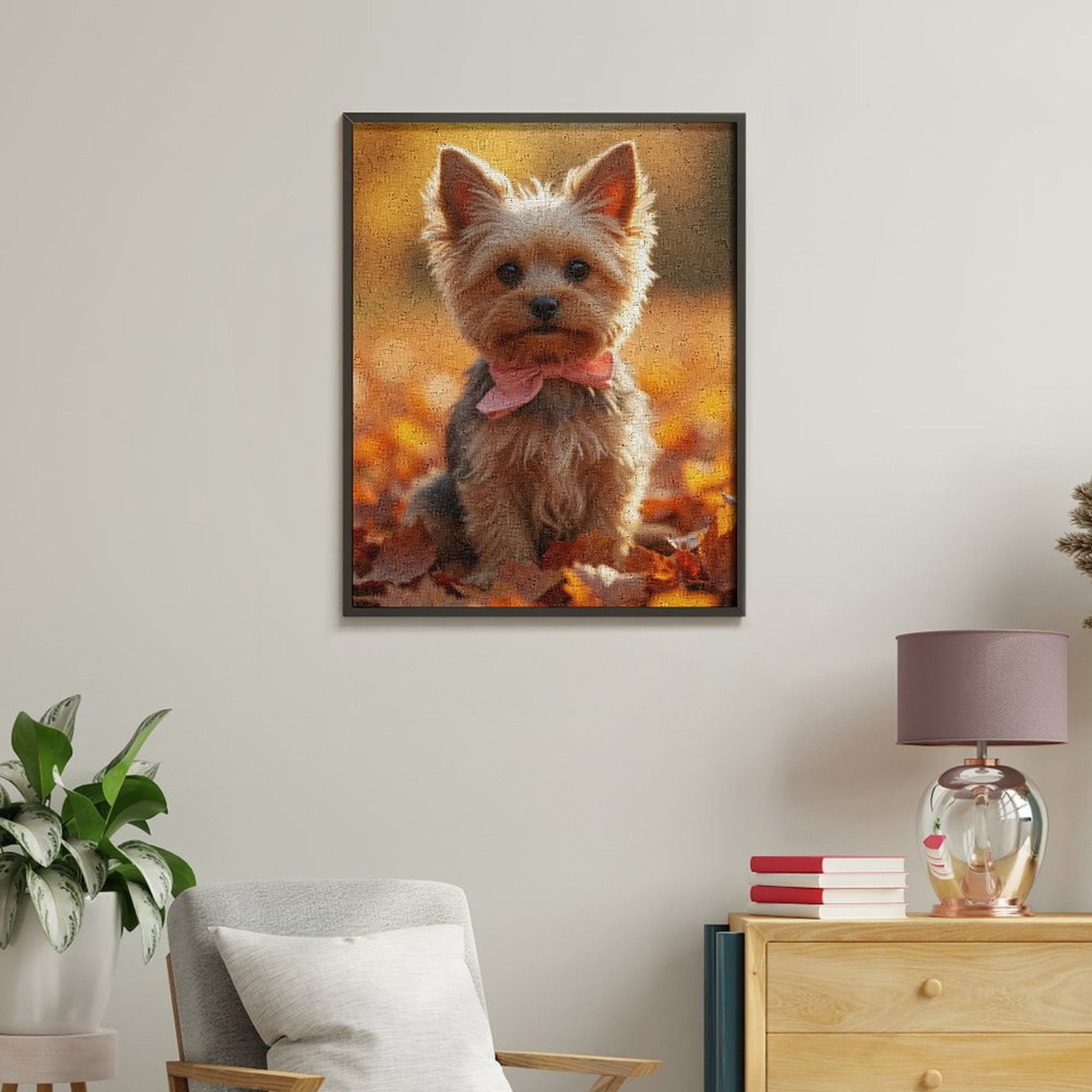 Paint By Numbers Kit for Adults Beginner - Small Dog Autumn Leaves Bowtie DIY Canvas Painting Kits for Adults, Frameless Paint By Number for Adults for Home Wall Decor 16x20 Inch
