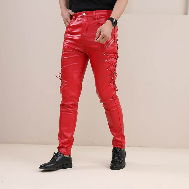 HOOMEUMY Men's Faux Leather Pants Steampunk Goth Trousers