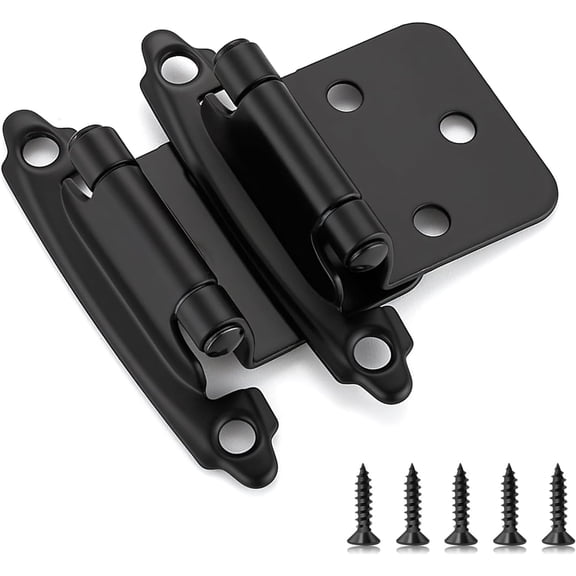 2 Pack (1 Pairs) 1/2" Overlay Cabinet Hinges, Self-Closing Semi-Concealed Face Mount, Matte Black Decorative Hardware with Door Bumpers for Kitchen & Cupboard Doors
