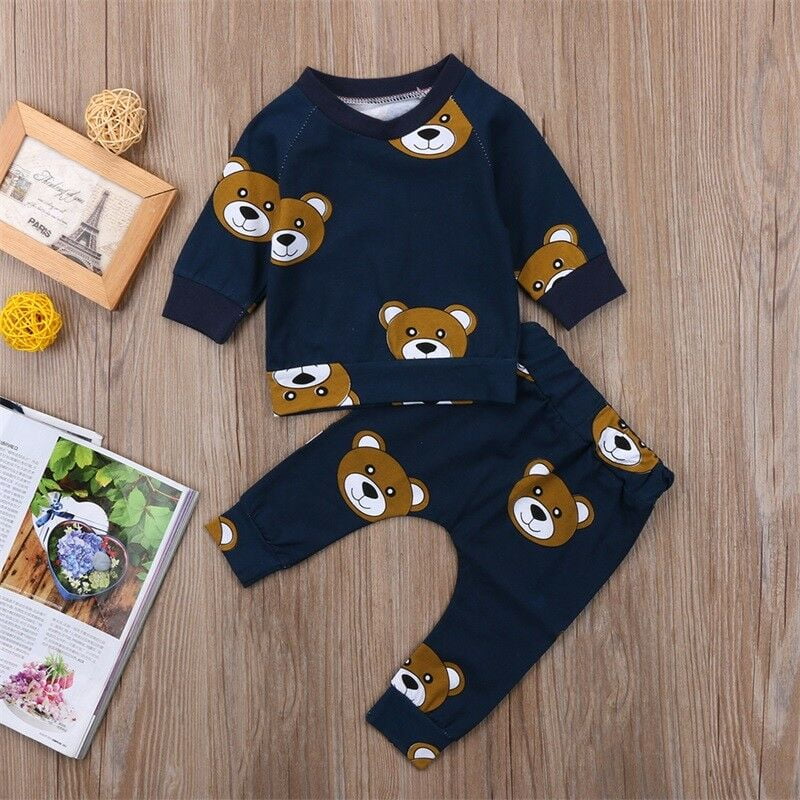 Newborn Infant Kids Boy Girl Baby Bear Outfit T-shirt Top+Long Pants Set -