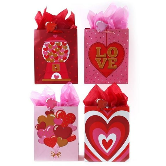 DDI 2368120 4 Design Happy Hearts Valentine Gift Bags, Large - Case of 120