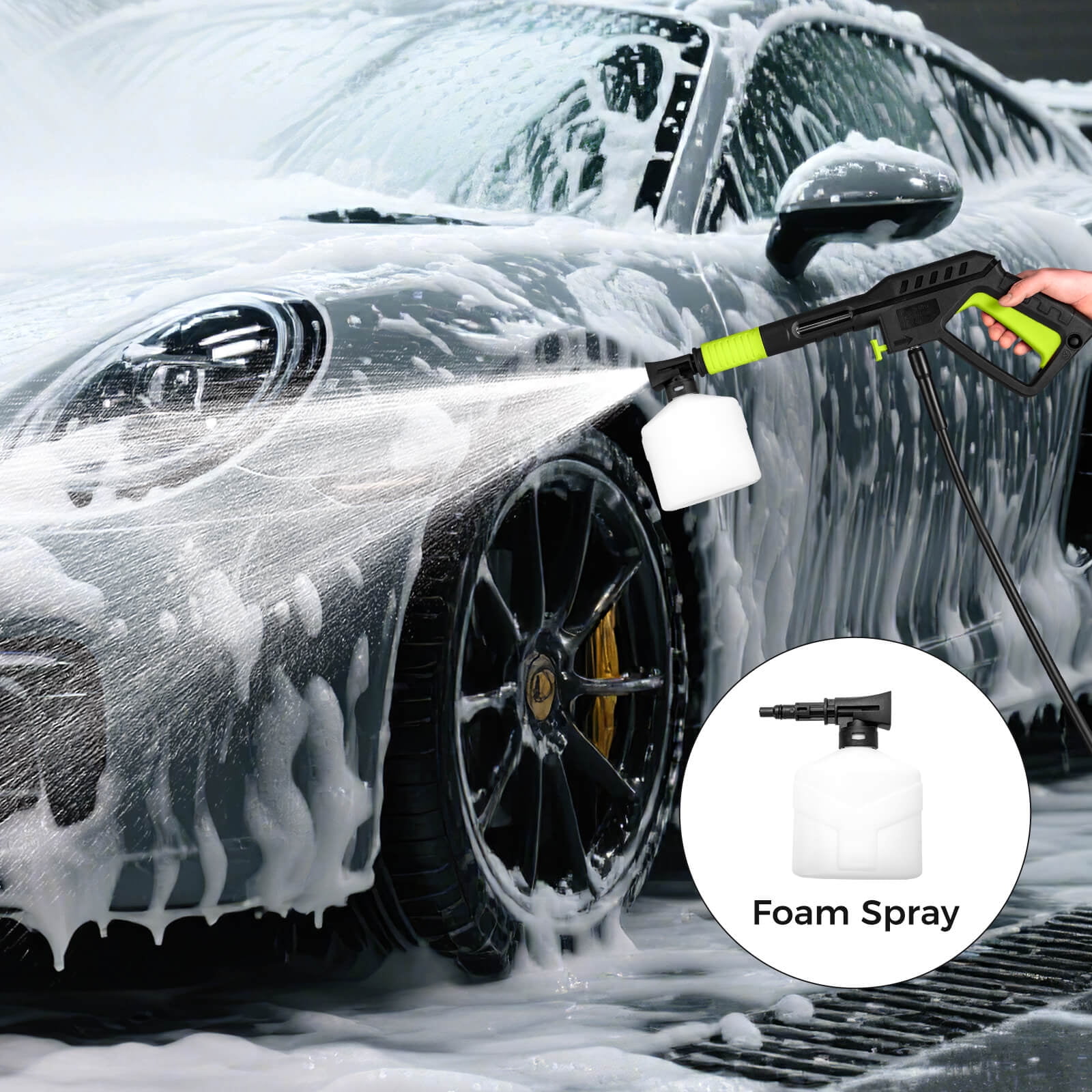 Ironmax Electric Pressure Washer with 4 Nozzles & Soap Bottle Lockable Wheels for Cleaning Green