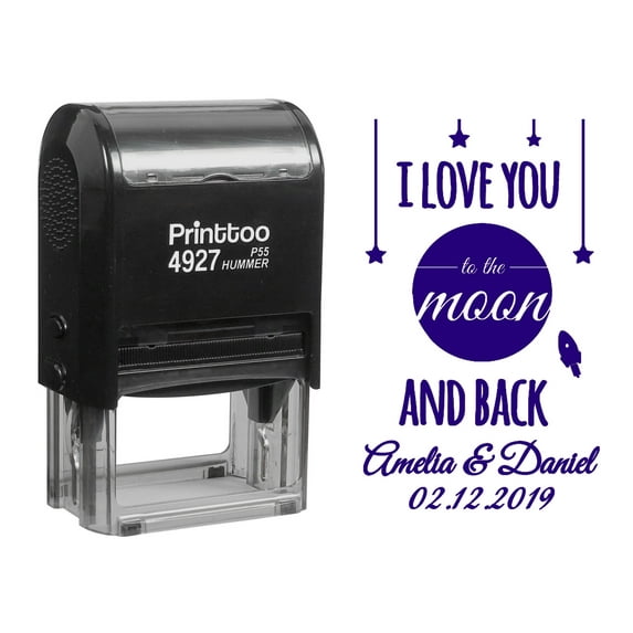 Printtoo Personalized Violet Self Inking I Love You To The Moon And Back Stamp Custom Wedding Favor Rubber Stamper -60 x 40 mm