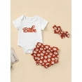 thumbnail image 2 of Franhais 3 Pieces Baby Suit Set, Letter Print Round Neck Short Sleeve Romper+ Daisy Print Shorts+ Headband for Girls, 0-18 Months, 2 of 8