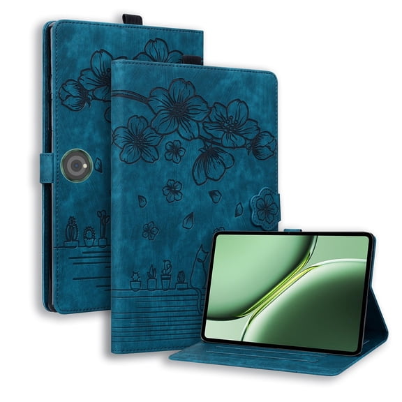 FJLBDE Case for OnePlus Pad 2 / Pad Pro 12.1 inch 2024 with Stand, Card Slot, Embossed Cat PU Leather Cover, Blue