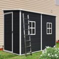 thumbnail image 2 of 4×8 FT Resin Outdoor Storage Shed with Floor, Weather Resistant Tool Shed with Lockable Door, Air Vent and Windows, Garden Cabinet Organization for Patio Backyard Lawn, Black, 2 of 7