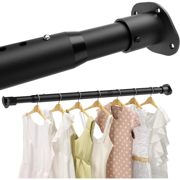 Closet Rods for Hanging Clothes, 16.5-90 Inch Adjustable Closet Hanging Rod,1.3 Inch Heavy Duty Closet Rod for Closet Wardrobes Laundry Room