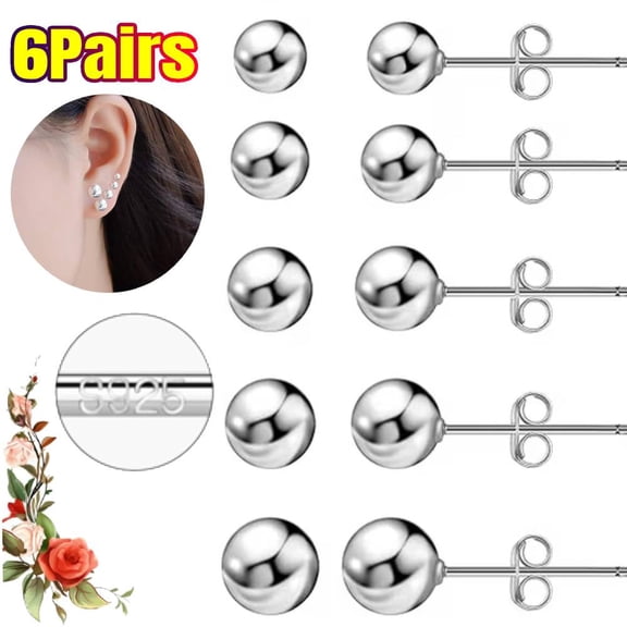 5 Pairs Ball Earrings for Women, S925 Sterling Silver Ball Stud Earrings for Multiple Piercings Stud Earrings Set for Women Men