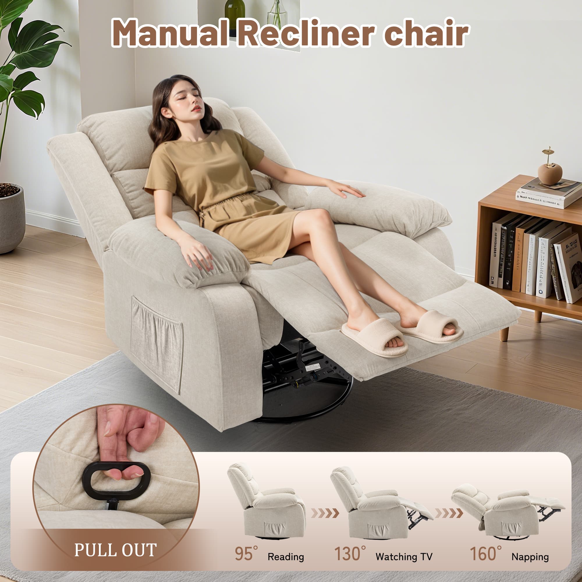 Korser Oversized Swivel Rocker Recliner Chair with Massage and Heating for Living Room,Beige