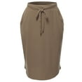 thumbnail image 2 of A2Y Women's Elastic Waist Self Tie Tulip Hem Side Pocket Skirt Mocha S, 2 of 5