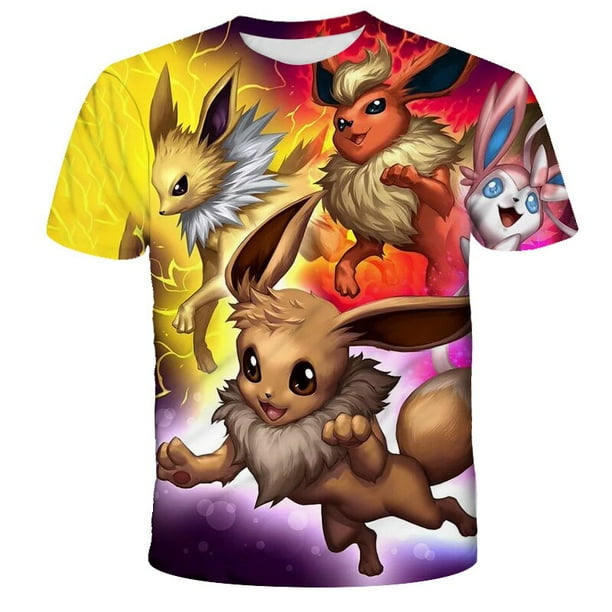 Camiseta con estampado 3D de Pokémon para niño y niña, ropa informal de Pikachu de dibujos animados, a la moda, de 3 a 14 años, novedad de verano qym unisex