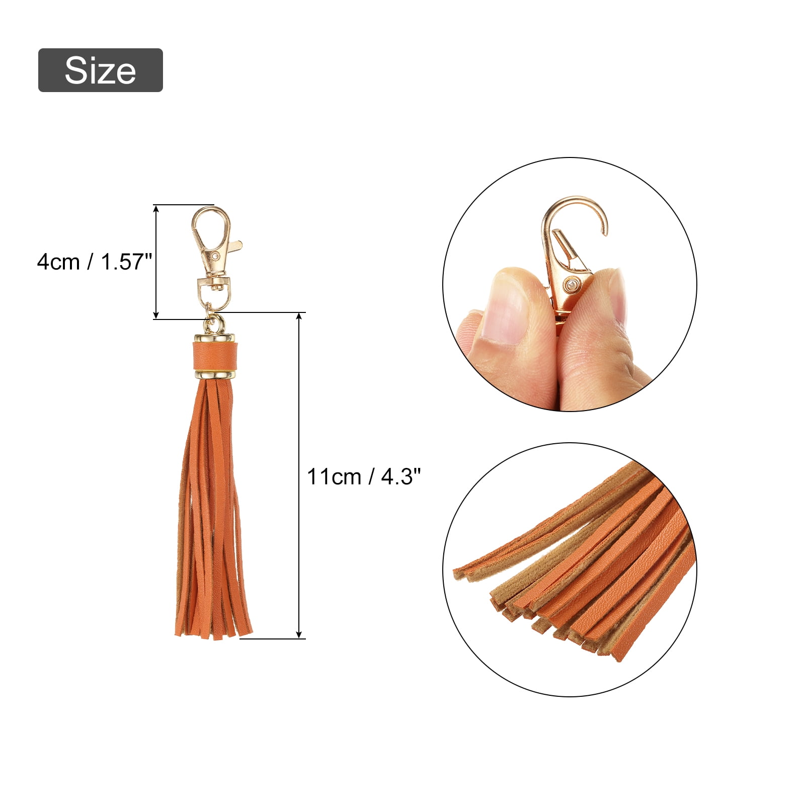 Unique Bargains PU Leather Tassels Keychain Charm with Lobster Swivel for Crafting Orange