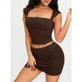 thumbnail image 2 of Biezeib Women 2pcs Summer Outfits Solid Color Backless Short Sleeve T-shirt and Casual Elastic Mini Skirt Set, 2 of 6