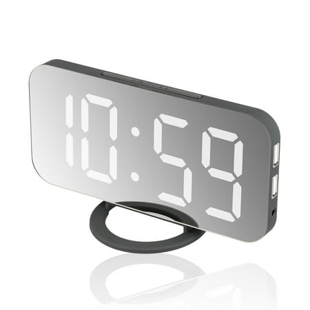 Alarm Clock Large Digital LED Display Sensor Automatic Portable Modern Battery Operated Mirror, Soft Light Snooze Desk, Night Mode (Included (Best Large Display Alarm Clock)