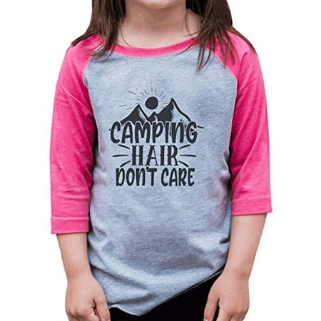 

7 ate 9 Apparel Girls Funny Camping Hair Pink Raglan