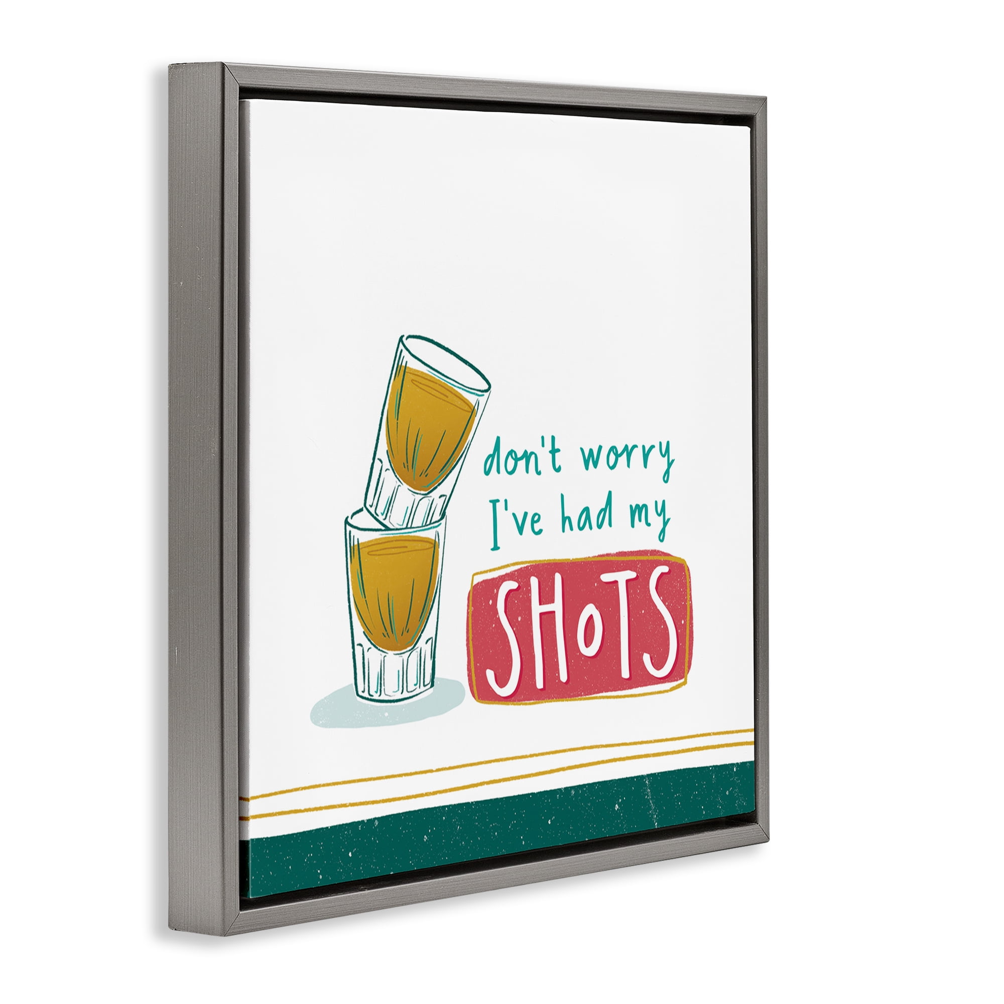 Stupell Industries Alcohol Shots Humor Food & Beverage Painting Gray Floater Framed Canvas Art Print Wall Art, 18 x 18