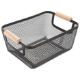 thumbnail image 4 of Wire Storage Basket with Wooden Handles for Organizing Clothes Toys and Household Items Black 12.5 x 8.5 x 6 inches, 4 of 5