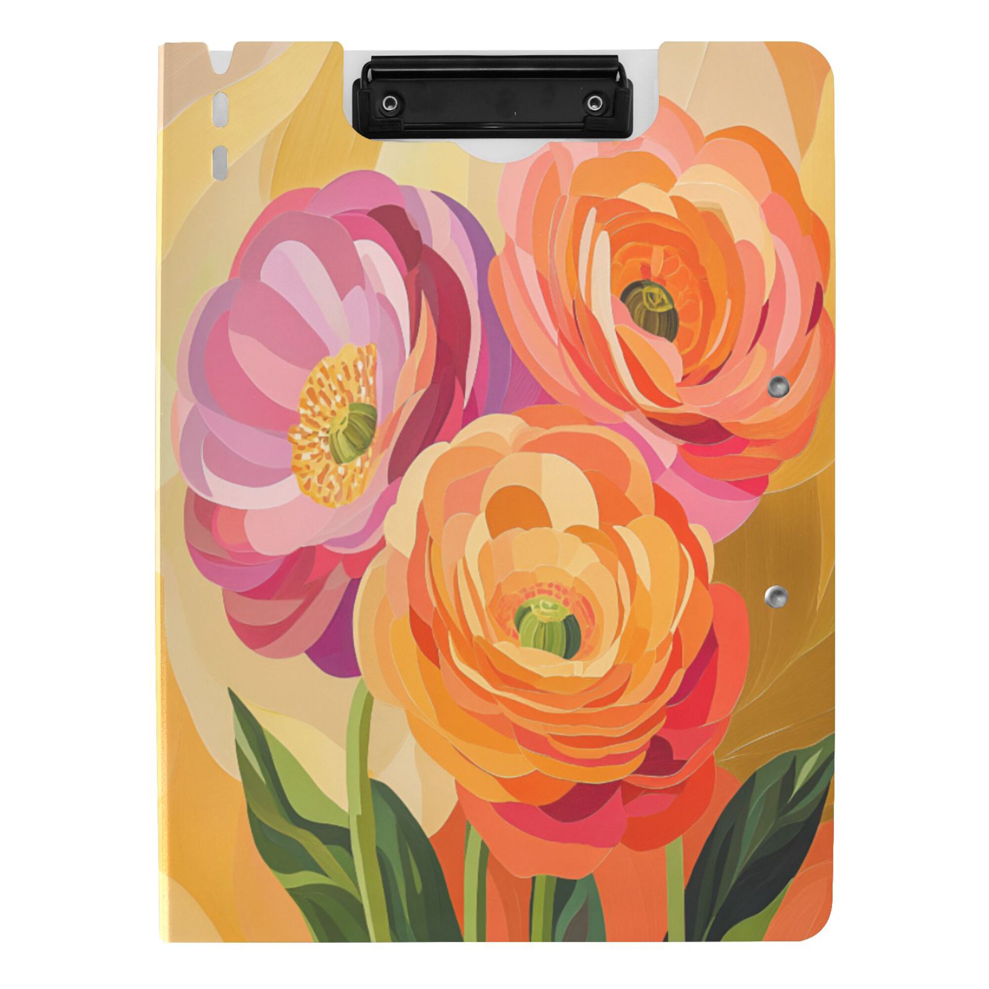 FORMRS A4 Clipboard Folder with Pen Holder Horizontal Foldable School Office Binder, Pink Abstract Floral
