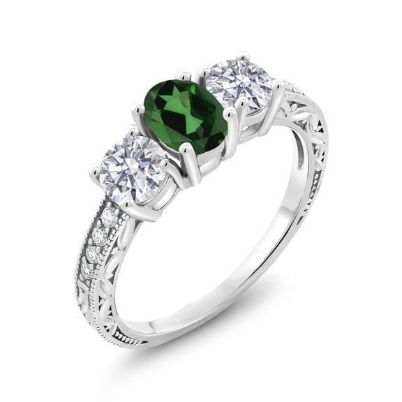 Gem Stone King 10K White Gold Emerald Envy Mystic Topaz and Lab Grown Diamond Engagement Ring for Women | 1.92 Cttw | Oval 7X5MM | Gemstone November Birthstone | Size 6