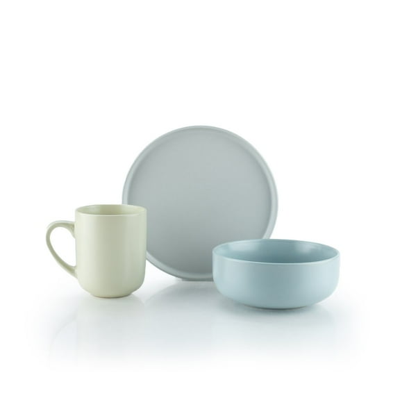 Everything Kitchens Modern Flat 12-Piece Breakfast Set | Stone Gray, Dusty Blue, Beige
