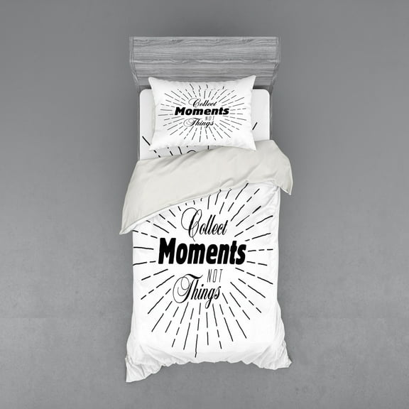 Saying Duvet Cover Set, Texting on a Plain Background Sun Rays Interpretation Retro Styling, Bedding Set with Shams and Fitted Sheet, 3 Sizes, by Ambesonne