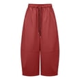 thumbnail image 3 of MXUIKV Pants for Women Plus Size Loose Fitted Drawstring Elastic Waist Wide Leg Cropped Barrel Trousers(Medium,Wine), 3 of 5