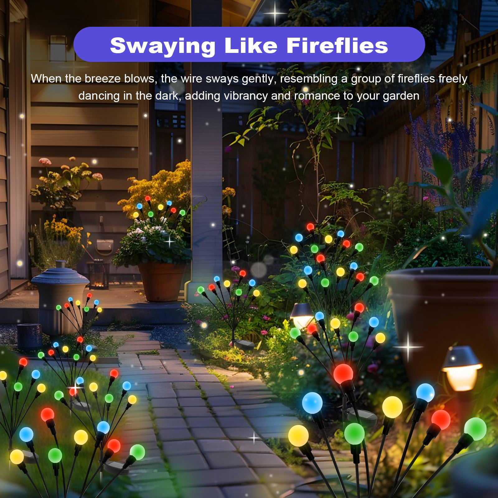 TopZoo Solar Garden Stake Lights Outdoor Waterproof, 8 Pack/2 Modes Swaying Firefly Lights for Garden Decor, Yard, Patio, Pathway, Party, Christmas Decoration, Multicolor 64 LED
