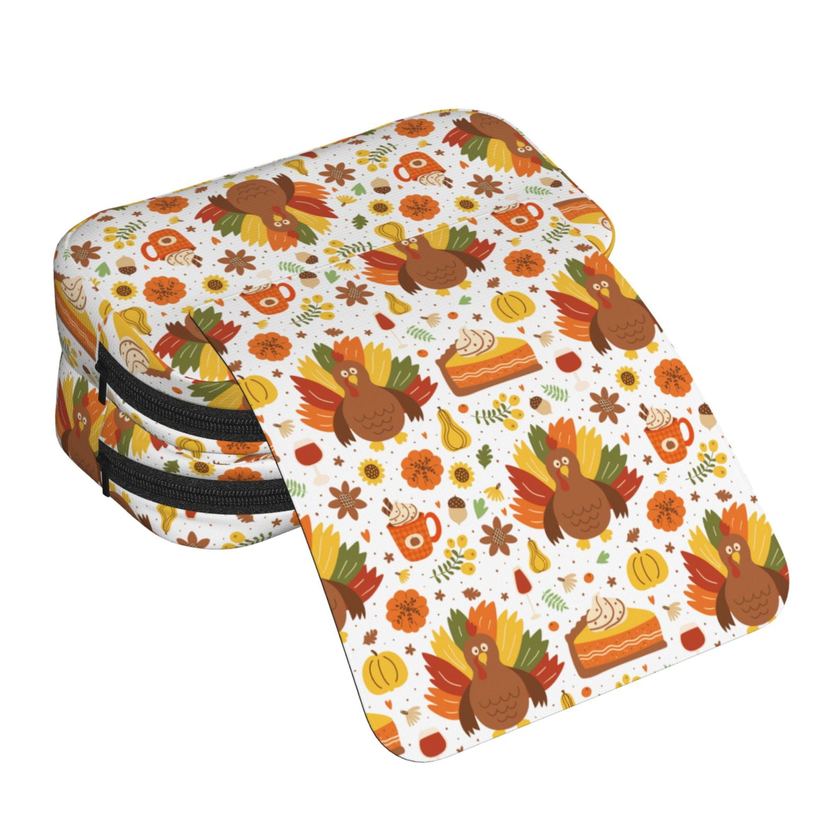Rateoe Thanksgiving With Turkey Pattern Double Clamshell Pen Case, Storage Organizer with Two Zipper Compartments– Holds Up to 50 Pencils & Pens