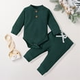 thumbnail image 2 of newwalpole Boy Girl Clothes Ribbed Knitted Cotton Long Sleeve Romper Long Pants Solid Color Fall Winter Outfits Green for Size 0-3 Months, 2 of 3