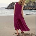 thumbnail image 3 of Vestido largo sin mangas de lino para mujer: vestido informal con cuello redondo y bolsillos, poliéster/spandex, tallas S-XXL., 3 of 6