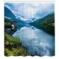 thumbnail image 2 of Ambesonne Nature Shower Curtain, Wooden Cabins Norway, 69"Wx84"L, Blue Green, 2 of 2