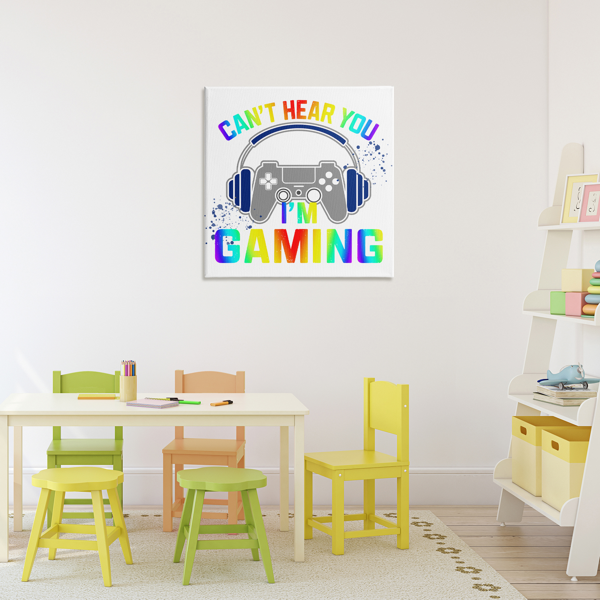 Rainbow Can't Hear You Gaming Canvas Wall Art, design by Kim Allen