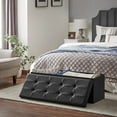 thumbnail image 3 of SONGMICS 43" Folding Storage Ottoman Bench Ottoman with Storage Leather Footrest for Living Room Black, 3 of 10