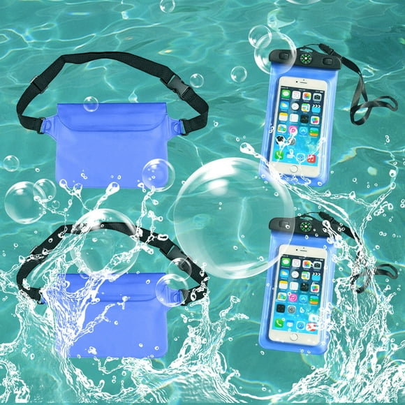 Fiudx Riñonera para Exteriores, Impermeable, de Pvc, para Dos Teléfonos, Transparente, Resistente Al Agua Hasta 30 M, Correas Ajustables, Ideal para Natación, Surf, Senderismo y Rafting. Kit de 2 Pie