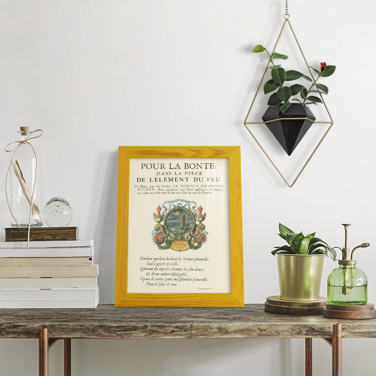 Printed Embellished Bookplate VIII - Framed Print w/glass - Sunflower Yellow