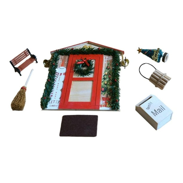 Kits de jardín de hadas para puerta navideña, escala 1:12, muebles de madera para casa de muñecas, 1:6 OB11 rojo