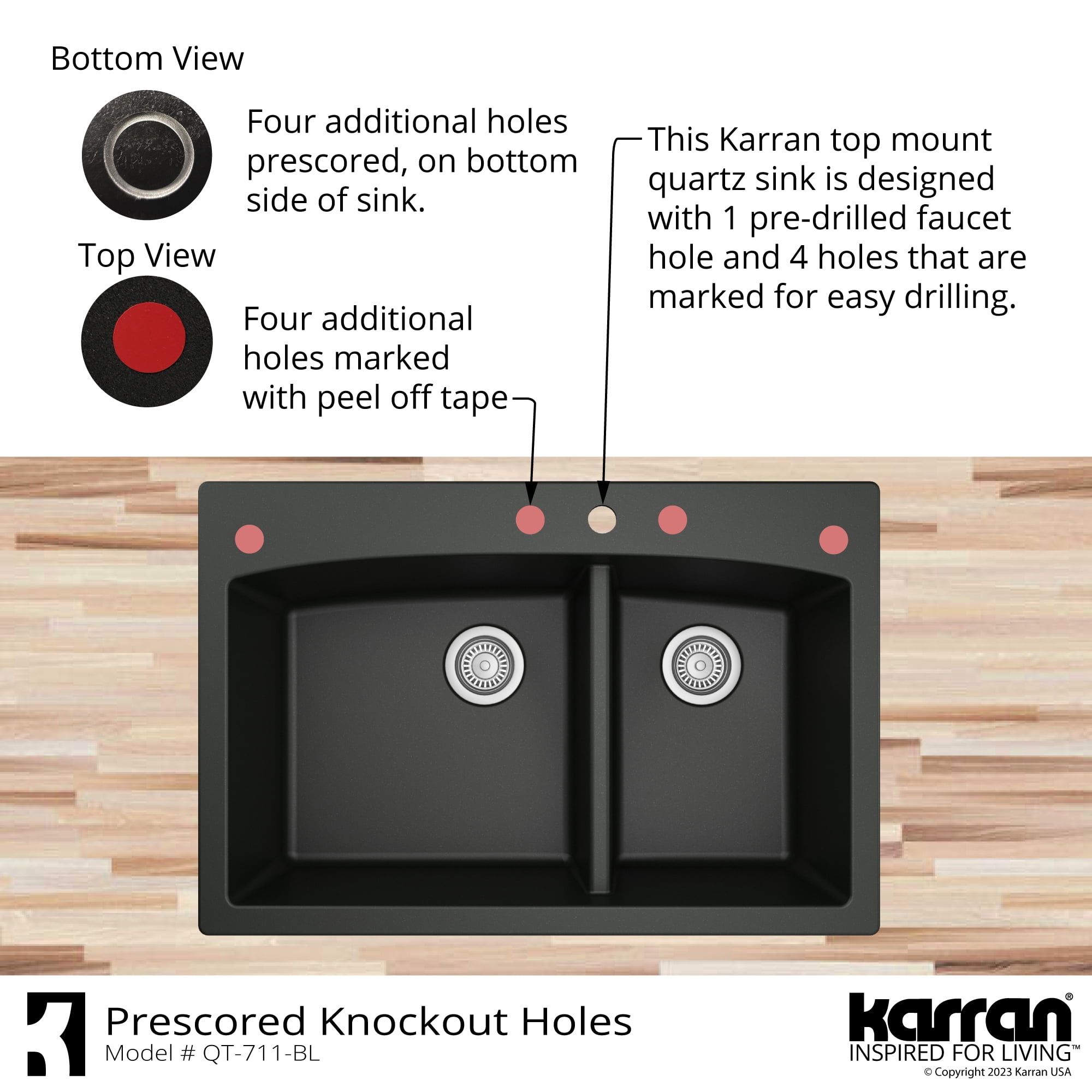 Karran QT-711 Drop-In Brown Quartz Composite 33 in. 1-Hole 60/40 Double Bowl Kitchen Sink