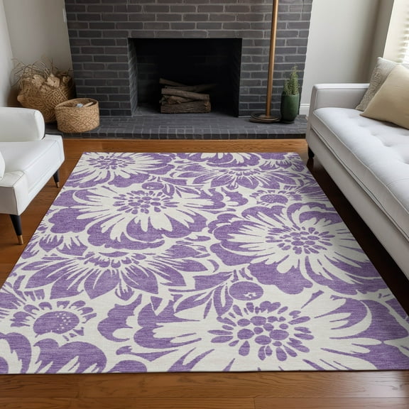 Addison Rugs Chantille Indoor/Outdoor Transitional Floral Purple Washable Rectangle Rug, 5' x 7'6"