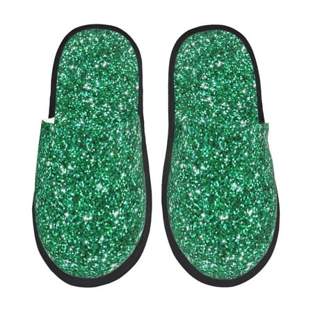 

Sigee Green Glitter for Cozy Furry Slippers Super Soft Indoor and Outdoor Use Non-Slip Sole Slip On House Slippers-Large