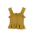 thumbnail image 3 of SGFCWSX Girls Knit Tank Tops Kids Ruffled Trim Button Down Sleeveless Peplum Top Yellow Size 8-9Years, 3 of 5