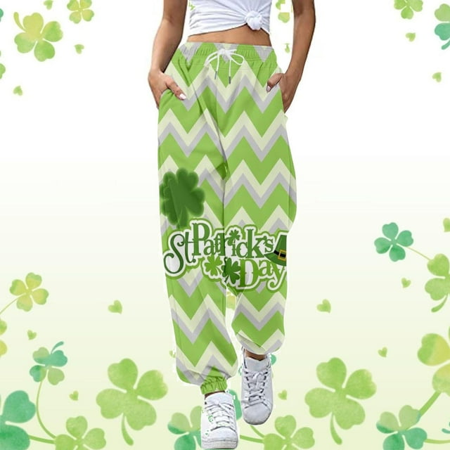 MKLEKYY Jeans Femme Décontractés Mode Pantalons de Survêtement Jour de la Saint-Patrick Imprimé Pantalon à Cordon Décontracté Pantalons de Randonnée Femme