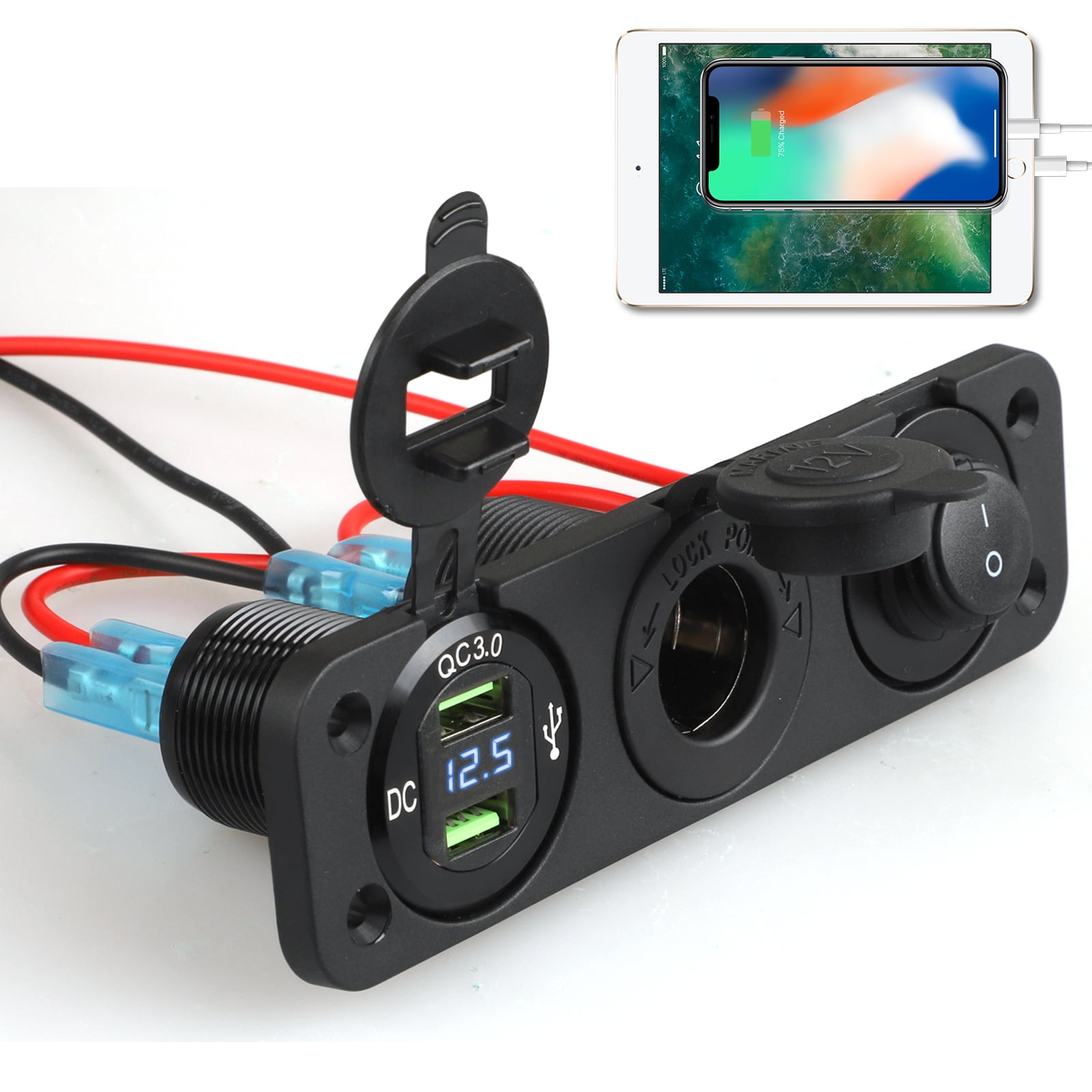 Waterproof Motorcycle Dual USB Charger Outlet Power Socket LED Digital Voltmeter