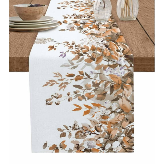 Fall Leaves Burlap Cotton Table Runner 13x120 Inches Long, Farmhouse Vintage Botanical Floral Farmhouse Table Runners, Outdoor Dining Tablecloths Decor for Baby Shower/Party/Wedding