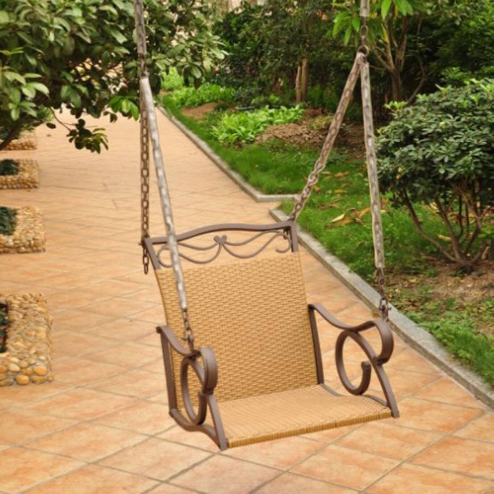 International Caravan  Valencia Resin Wicker & Steel Single Chair Swing, Antique Brown - image 2 of 2
