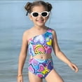 thumbnail image 2 of Bainana Adorable Girls One-Pieces Swimsuit Heart Print One Shoulder Sleeveless Romper Swimwear With Hollow Out Design Cute Fashion Toddler Girls Beach Pool Party Wear Multicolour Size 4-5 Years, 2 of 8