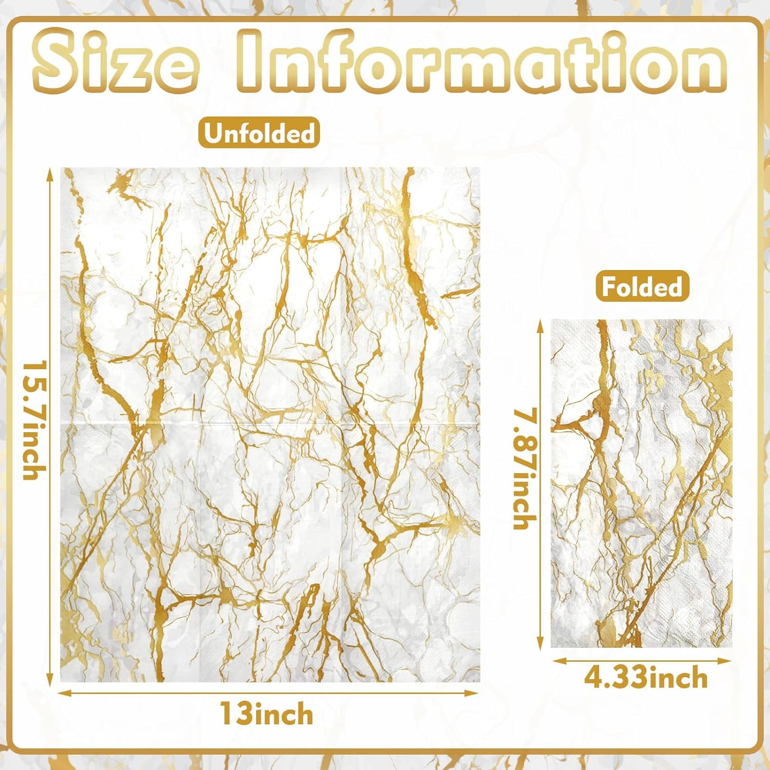100 Pcs Marble Guest Napkins 2 Ply Disposable Guest Bathroom Paper Napkins Black Gold Marbleized Hand Towels for Home Bathroom Kitchen Table Decor (White Gold)
