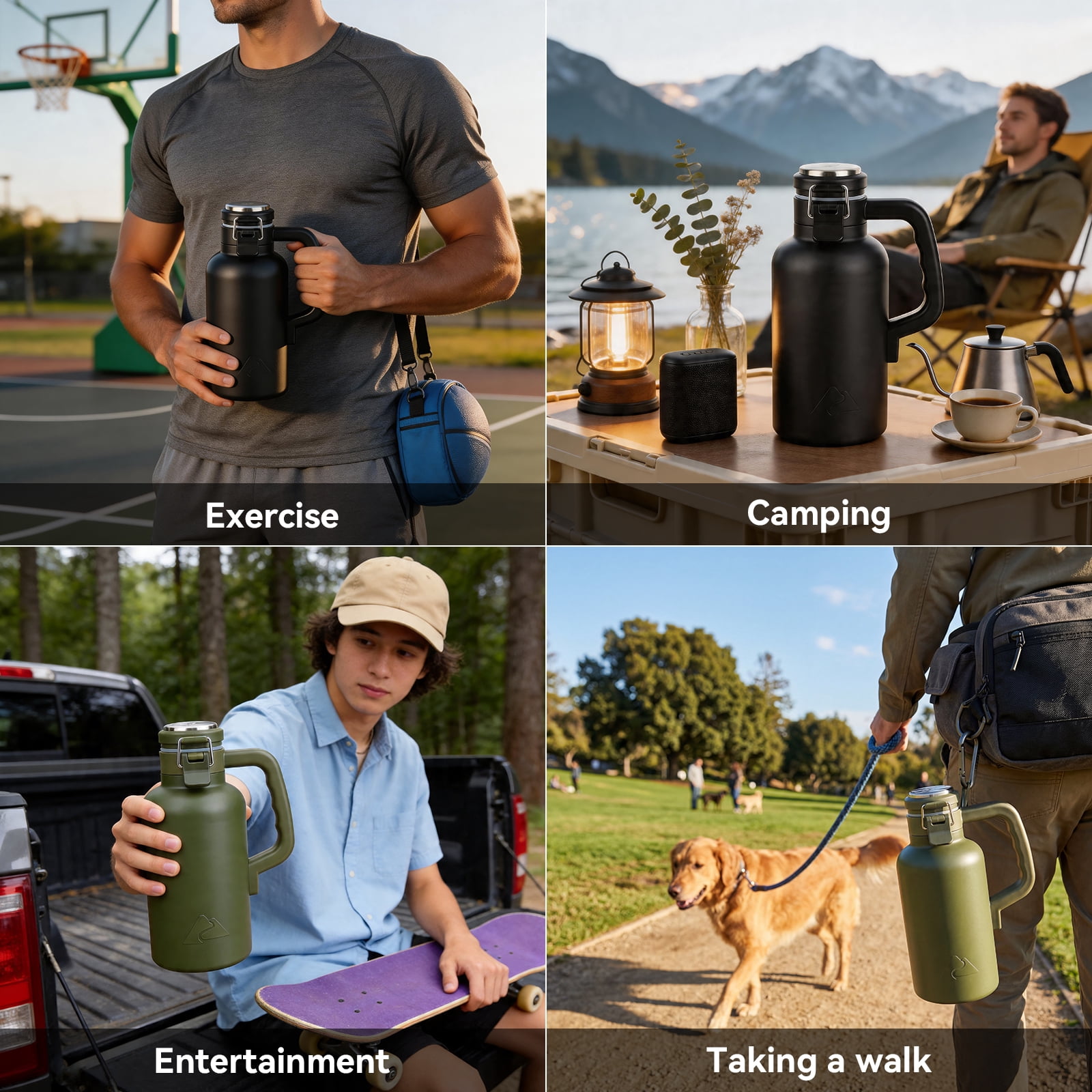 Ozark Trail 48oz Stainless Steel Insulated Growler, Leak-Proof Travel Bottle, Black