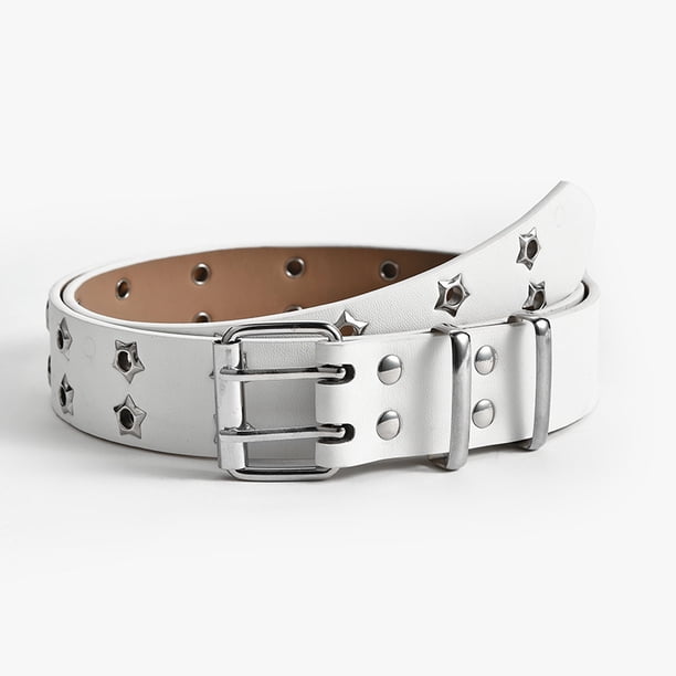 Cinturón ancho con agujeros de doble fila decorado con estrellas Cinturón de estilo punk versátil para mujer de una pieza blanca YONGSHENG