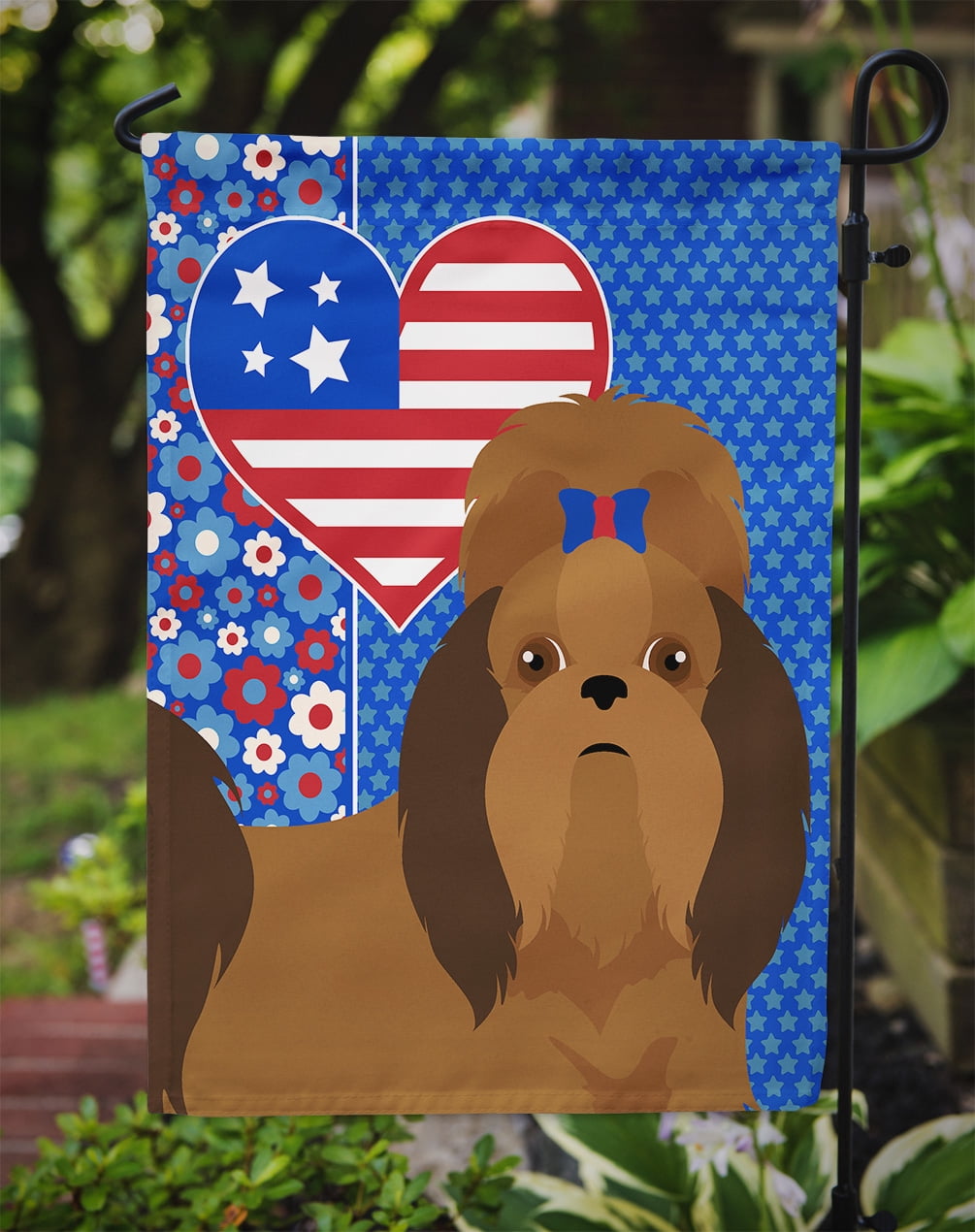 Carolines Treasures WDK5295GF 11.25 x 15.5 in. Red Shih Tzu USA American Garden Flag