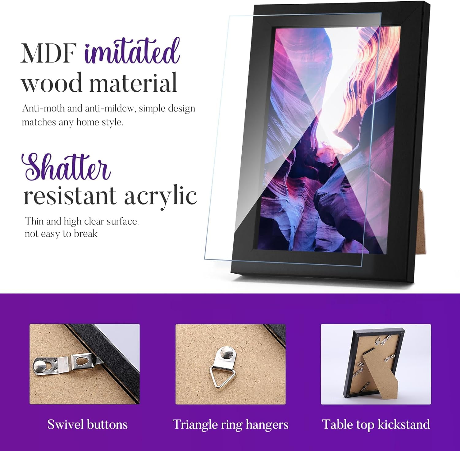 Cozymood 6 pack Black Composite Wood Picture Frames, 8 x 10 Gallery Wall Frame Set